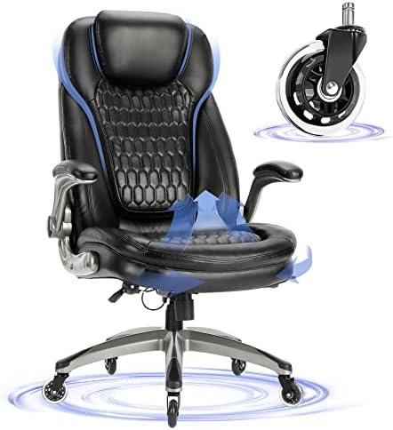 Executive Office Chair-Ergonomic Computer Desk Chair, High Back Leather Chair with Padded Flip-up Arms, Swivel Home Office Chair Upgraded Caster-Black