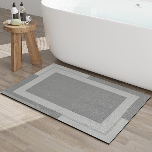 Non Slip Bath Mats for Bathroom, Quick Dry Super Absorbent Stain Resistant Rubber Backing Bath Rugs, Ultra Thin Bath Mat Fit Under Door Bathroom Floor Bathtub Shower Room, Gray 24"x 35"