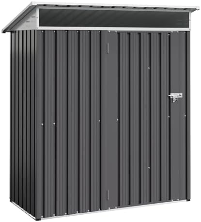 Shintenchi 5x3 FT Outdoor Storage Shed with Window, Outdoor Waterproof Storage Shed Metal Garden Shed with Lockable Single Door, Weather Resistant Tool Storage House Shed for Garden,Backyard,Dark Gray