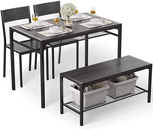 Gizoon Kitchen Table and 2 Chairs for 4 with Bench, 4 Piece Dining Table Set for Small Space, Apartment