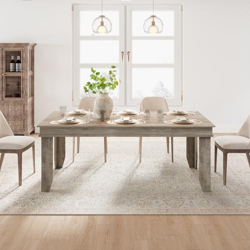 GarveeHome Farmhouse Dining Table for 6-8 People, 71 in Long Gray Kitchen Tables with Wooden Sturdy Frame, 6 ft Large Rectangular Dinner Table for Living Room, Kitchen, Dining Room