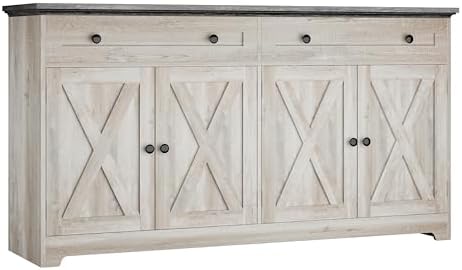 IRONCK Buffet Cabinet with Storage, Sideboard Storage Cabinet, Kitchen Cabinet with Drawers and Doors, Charcoal Grey and Beige Maple