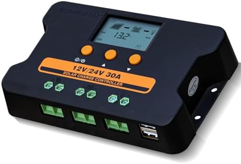 ECO-WORTHY Solar Charge Controller 30A Solar Panel Custom Battery Regulator, Dual USB Port Auto 12V/24V PWM for FLD/LiFePO4/SLD/GEL RV Solar System