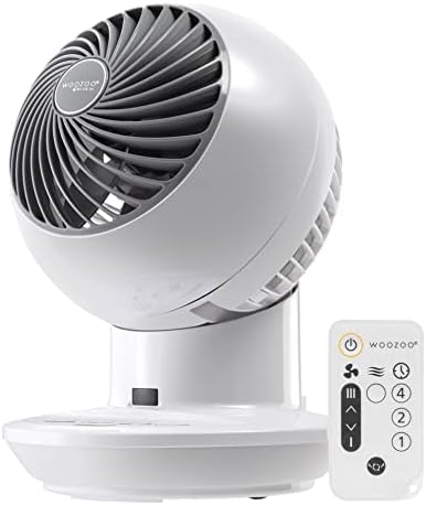 IRIS USA WOOZOO Air Circulator Fan with Remote, Oscillation, 3 Speeds, 52ft Max Air Distance, Adjustable Tilt, Low Noise Motor, Small Fan for Bedroom, Office, Dorm, White