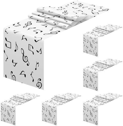 6 Pcs Plastic Musical Notes Piano Table Runner Music Keyboard Waterproof Themed Party Decorations 13 x 108 Inch Table Cloth Runner Entertainment for Wedding Birthday Kitchen (Notation)