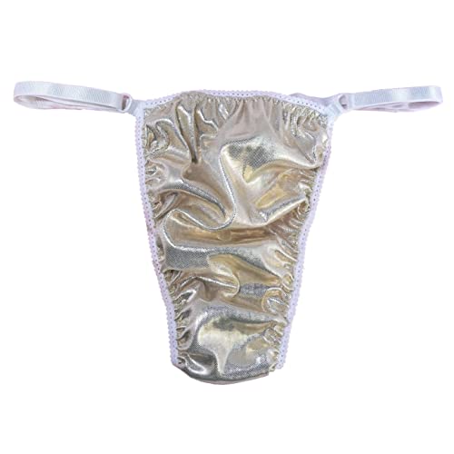 Ania's Poison Sissy Thong Panties Champagne Foil Shiny Sparkle Triangle T-thong Adjustable Men's Thong Panties