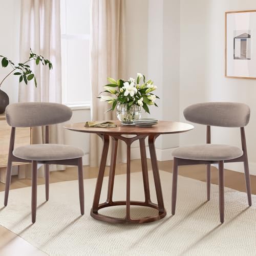 COLAMY Wooden Dining Chairs Set of 2, Modern Fabric Upholstered Kitchen Chairs, Farmhouse Dining Room Chair with Foot Pegs, Camel