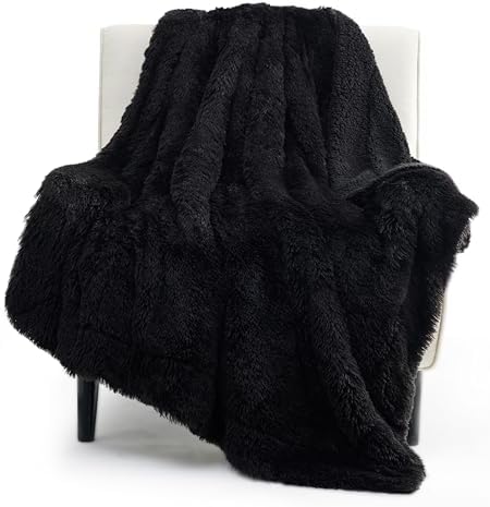 Bedsure Fluffy Black Throw Blanket Gifts for Women, Men, Soft Fleece Cozy Fuzzy Sherpa Plush Warm Minky Thick Faux Fur Throws for Couch, Bed, Black Decor House Blanket Gifts for Mom Dad, 50x60