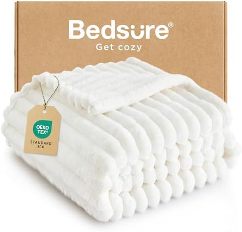 Bedsure White Throw Blanket for Couch - GentleSoft Cozy Soft Blankets for Women, Cute Small Fleece Throws for Girls, House Bedroom Decor Aesthetic Gift for Women, Off White, 50x70 Inches