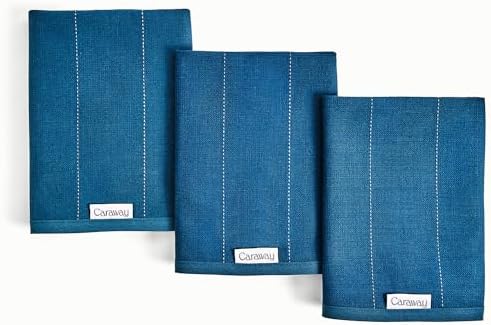 Caraway Tea Towels - Reusable Dish Towels - Made from 100% Organic Cotton - Highly Absorbent & Lint-Free - Perfect for Kitchen Cleanup or Table Setting - Extra Large Size - Navy