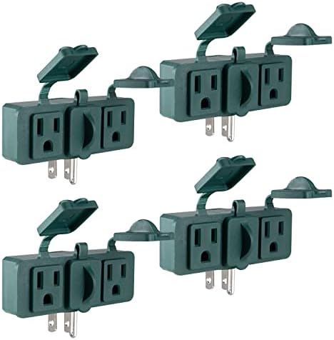 Philips 3-Outlet Extender with Covers, 4 Pack, Weatherproof Grounded Adapter, 3-Prong Wall Tap, Power Splitter, Cruise Essentials, Use for Home Office School Dorm Garage, Green, SPS3272G/37