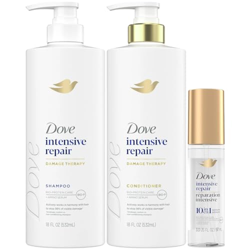 Dove Shampoo, Conditioner & Serum Set, Intensive Repair β Damage Therapy Bio-Protein Care Formulas for Restoring Dry, Damaged Hair (3 Piece Set)