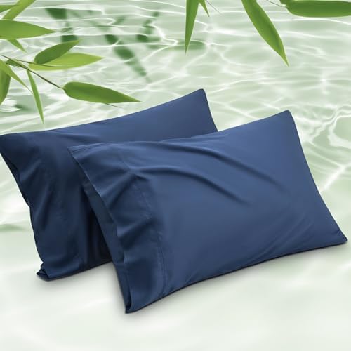 Bedsure King Size Pillow Cases Set of 2, Rayon Derived from Bamboo Cooling Pillowcase for Hot Sleepers, Cool Pillow Covers with Envelope Closure for Women, Men, Navy Blue, 20x36 Inches