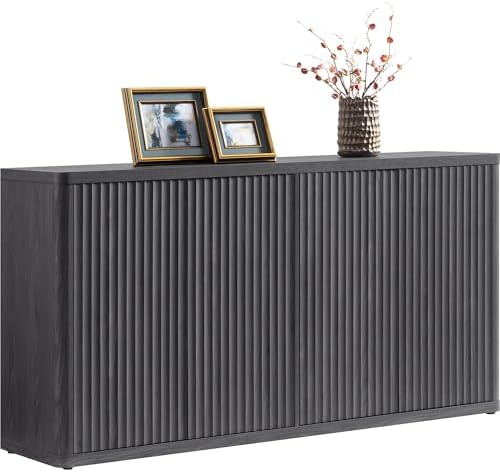 SICOTAS Buffet Cabinet with Storage Accent Sideboard with 4 Doors 66.3" Wide Fluted Credenza Modern Buffet Table Media Console Cabinet Entryway Cabinets for Living Room Kitchen Dining Room Hallway