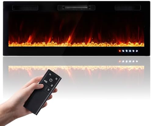 Electric Fireplace Wall Mounted 50 Inch Insert Fireplaces 750/1500W Recessed Heaters with Remote Control Touch Screen Timer Adjustable 10 Flame Colors and Speed Home Decor Low Noise Realsmart Black
