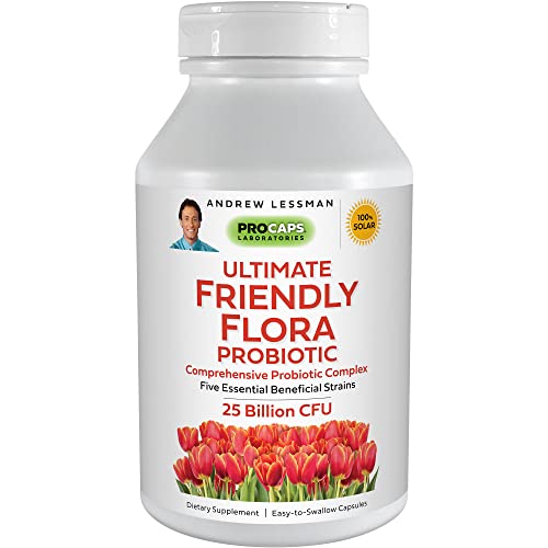 ANDREW LESSMAN Ultimate Friendly Flora Probiotic 30 Capsules - 25 Billion CFU, Comprehensive Blend of Five Probiotic Strains, Powerful Immune and Digestive Support. Probiotics for Women or Men