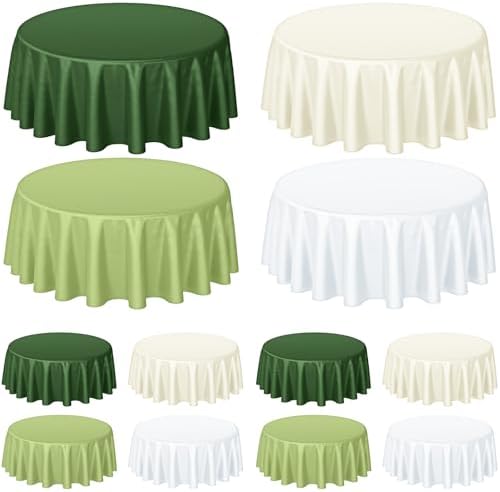 Buryeah 12 Pcs 84 Inch Sage Green Round Plastic Disposable Table Cloth Waterproof Tablecloth Circle Table Covers for Bridal Wedding Birthday Party Gender Reveal Baby Shower
