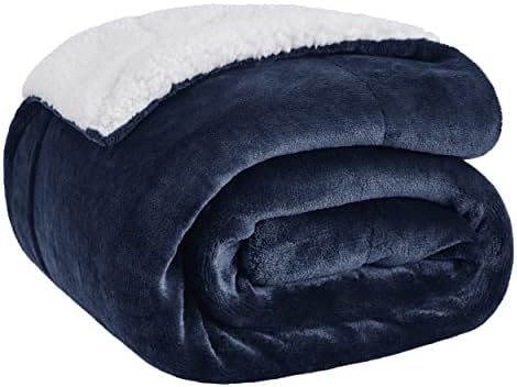 Bedsure Sherpa Fleece Throw Blanket Twin Size for Couch - Thick and Warm, Soft Fuzzy Plush Twin Blanket for Winter, Navy, 60x80 Inches