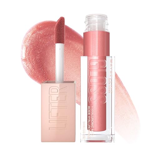 MAYBELLINE Lifter Gloss Hydrating Lip Gloss Bundle with Hyaluronic Acid, Moon Nude Pink 0.18 oz & Stone Rosey Neutral 0.18 oz