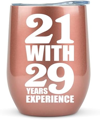 KLUBI 50th Birthday Gifts for Women Funny - 12 Ounce 21 with 29 years Experience Wine Glass 50th Birthday Gifts for Her, 50 Year Old Gift, 1975 Birthday Gifts For Women Turning 50