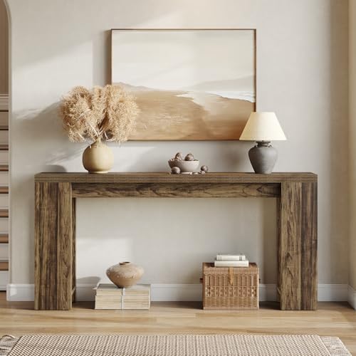 LITTLE TREE 70.9-Inch Long Entryway Table, Narrow Farmhouse Sofa Console Table for Living Room, Hallway, Walnut Brown