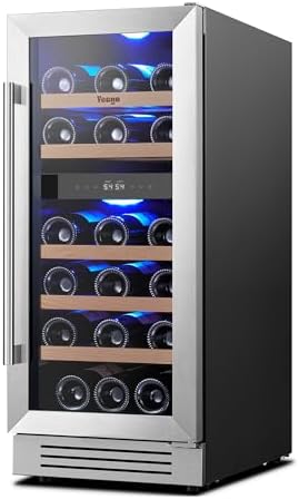 Yeego Wine Fridge Cooler - 15 Inch Dual Zone Wine Fridge Hold 28 Bottles, 40-65°F Wine Refrigerator Glass Door, Built in, Freestanding Under Counter Fridge for Beer Soda Drink Home Bar Office