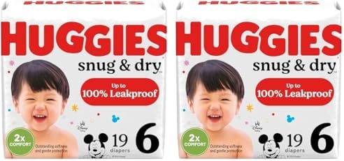 Huggies Snug & Dry Baby Diapers, Size 6 (35+ lbs), 19 Ct (Pack of 2)