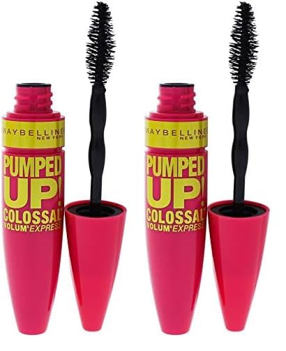 Maybelline Volum' Express Pumped Up Colossal Mascara, Washable Formula Infused with Collagen for Up To 16x Lash Volume, Glam Black, 1 Count (Pack of 2)