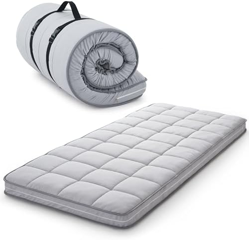 4Inch Cot Mattress Topper,Narrow Twin Gel Infused Memory Foam,Machine Washable Pillow Top Cover,Roll Up Floors Mat,Portable Folding Sleep Pad(75 X 30“)