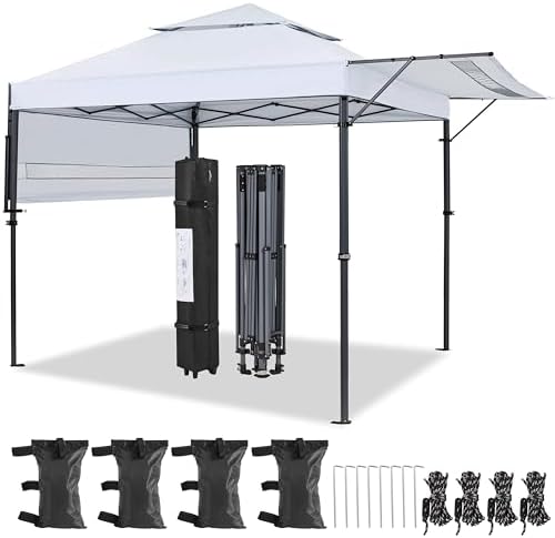 Yaheetech 10x17ft Pop Up Canopy with Awnings, 2-Tier Outdoor Canopy Tent, Heavy Duty Instant Shelter with Ventilation, Adjustable Dual Half Awnings & Wheeled Carry Bag, One-Handed Set-up, White