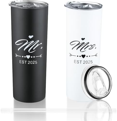 Mr and Mrs 2025 Tumbler Set, Engagement Wedding Gifts for Couples Wife Husband Bride To Be Newly Engaged 20oz Travel Tumbler Bachelorette Party Gifts