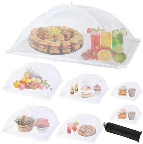 7Pack Various Size (40x24*1,17x17*2,14x14*2,12x12*2) Pop-up Food Tents Food Covers for Outside Mesh to Keep Bugs away,Reusable Collapsible Food Nets for Picnic Party BBQ Wedding Fruit