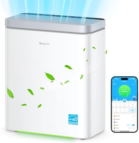 GoveeLife Smart Air Purifier for Home Large Rooms, Covers up to 1046 ft², PM2.5 Monitor, HEPA Sleep Mode, 3-in-1 Filter Air Purifier with App and Alexa Control for Pet Hair, Odors, Pollen and Smoke
