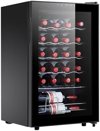 24 Bottle Mini Fridge, Small Freestanding Wine Cooler Refrigerator for Red and White with 40-66F Digital Temperature Control Glass Door