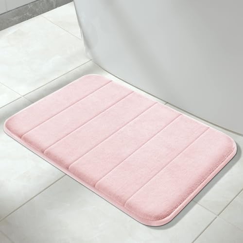 Yimobra Memory Foam Bath Mat Rug, 24 x 17 Inches, Comfortable, Soft, Non-Slip, Super Absorbent, Quick Drying Bathroom Rug for Floor, Tub & Shower, Machine Washable, Thick, Soft Pink