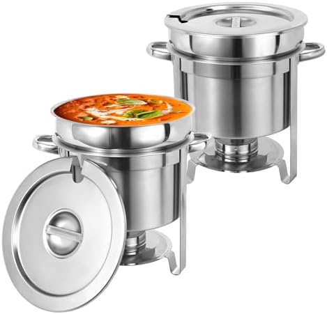 IMACONE Soup Chafer 7QT Large Capacity Soup Chafer Sets of 2, Stainless Steel Round Soup Warmer w/Pot, Notched Lid & Fuel Holder, Catering Marmite for Party, Buffet, Event & Commercial Food Service