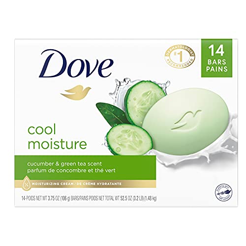 Dove Cucumber Green Tea Beauty Bar 14 Bars 3.75oz Each & Deep Moisture Body Wash 30.6oz Dry Skin