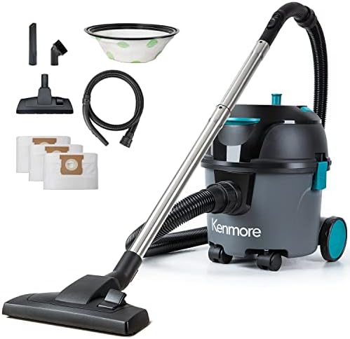 Kenmore KW3010 Bagged Canister Vacuum 3 Gallon Lightweight Cleaner High Efficient with 3 Cleaning Tools & Washable Filter for Household, Hard Floor, Carpet & Pet Hair, 3Gallons, Black+Dry