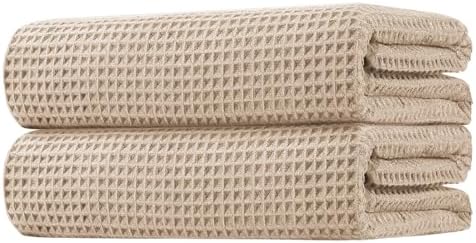 HOMEXCEL Beige Waffle Bath Towels 2 Pack, Premium Microfiber Bathroom Towels, Ultra Soft, Lightweight, Highly Absorbent and Quick Dry Towel for Bathroom, Gym, Shower, Hotel, and Spa, 27 x 54 Inch