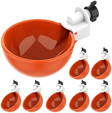 (8 Pack) Lil Clucker Large Automatic Chicken Waterer Cups | Chicken Water Feeder Suitable for Chicks, Duck, Goose, Turkey and Bunny | Poultry Water Feeder Kit (Orange)…