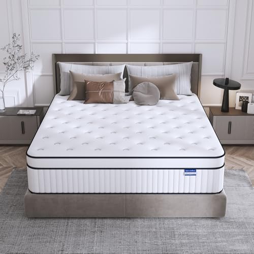 Queen Size Mattresses, 14 Inch Queen Mattress in a Box, Medium Firm Hybrid Mattress with Pocket Springs, Pressure & Pain Relief, Strong Edge Support, Ultimate Motion Isolation