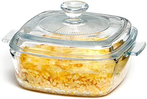 NUTRIUPS 0.8L Glass Casserole Dish with Lid Oven Safe Square Casserole Dish 5.9in Glass Microwave Bowl With Lid Microwavable Cookware (25oz-Mini)