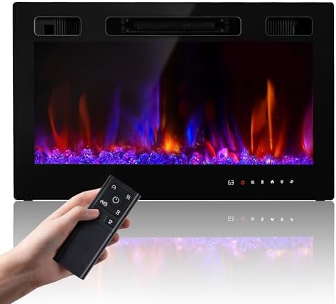 Electric Fireplace Insert 30" Realsmart 1500W Wall Mounted Fireplaces Recessed Heaters,Fit for 2 X 6 stub, Remote Control Slim Black Fireplace Touch Screen Timer 12 Flame Colors LED Decor Low Noise