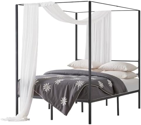 VEVOR Canopy Bed Frame Full Size, Metal Canopy Bed with Four Posters Design, Heavy Duty Steel Slats Support, Underbed Storage Space, No Box Spring Needed, Easy Assembly, Black