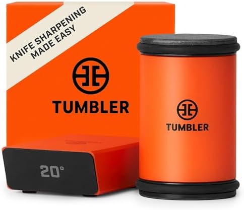 TUMBLER Pro Rolling Knife Sharpener™ - Knife Sharpening Made Easy - Rolling Knife Sharpening Kit with Removable Disc System - Includes 4-Layer Diamond Sharpening Disc & EdgeBoost Ceramic Disc (Orange)