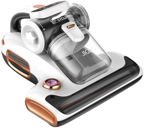 JIGOO T600 Mattress Vacuum Cleaner with UV-C Light, 15Kpa Suction 700W Powerful Double-Cup Handheld Vacuums, Bed Cleaner with Smart Dust Sensor, Ultrasonic, Heating Tech, MIF Filter, White