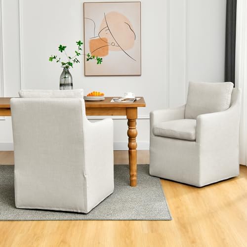 DUHOME Upholstered Dining Chairs Set of 2,Linen Accent Chair for Living Room,Single Sofa Chair with 4 Casters,Upholstered Arm Chair for Bedroom Reading Room Waiting Room Kitchen Dining Room