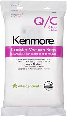 Kenmore 53292 Type Q HEPA Replacement Dust Bags for Canister Vacuum 81214, 81414, 81714, 21814, BC2005, BC3005, 81615, BC7005, 6 Count (Pack of 1)