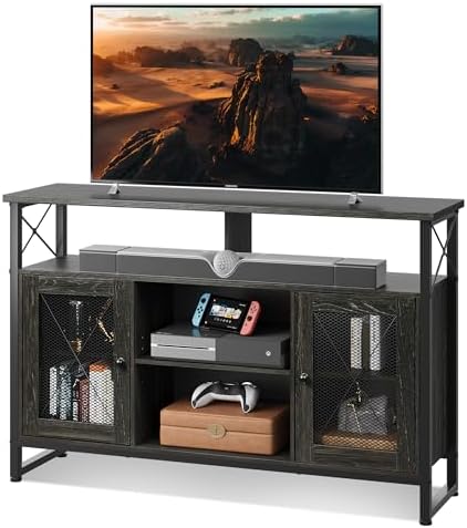 WLIVE TV Stand 55 inch TV,Tall Entertainment Center with Storage, Farmhouse Industrial TV Console for Bedroom Living Room, Charcoal Black