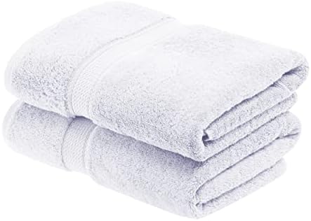 Superior Egyptian Cotton Pile Bath Towel Set of 2, Ultra Soft Luxury Towels, Thick Plush Essentials, Absorbent Heavyweight, Guest Bath, Hotel, Spa, Home Bathroom, Shower Basics, White